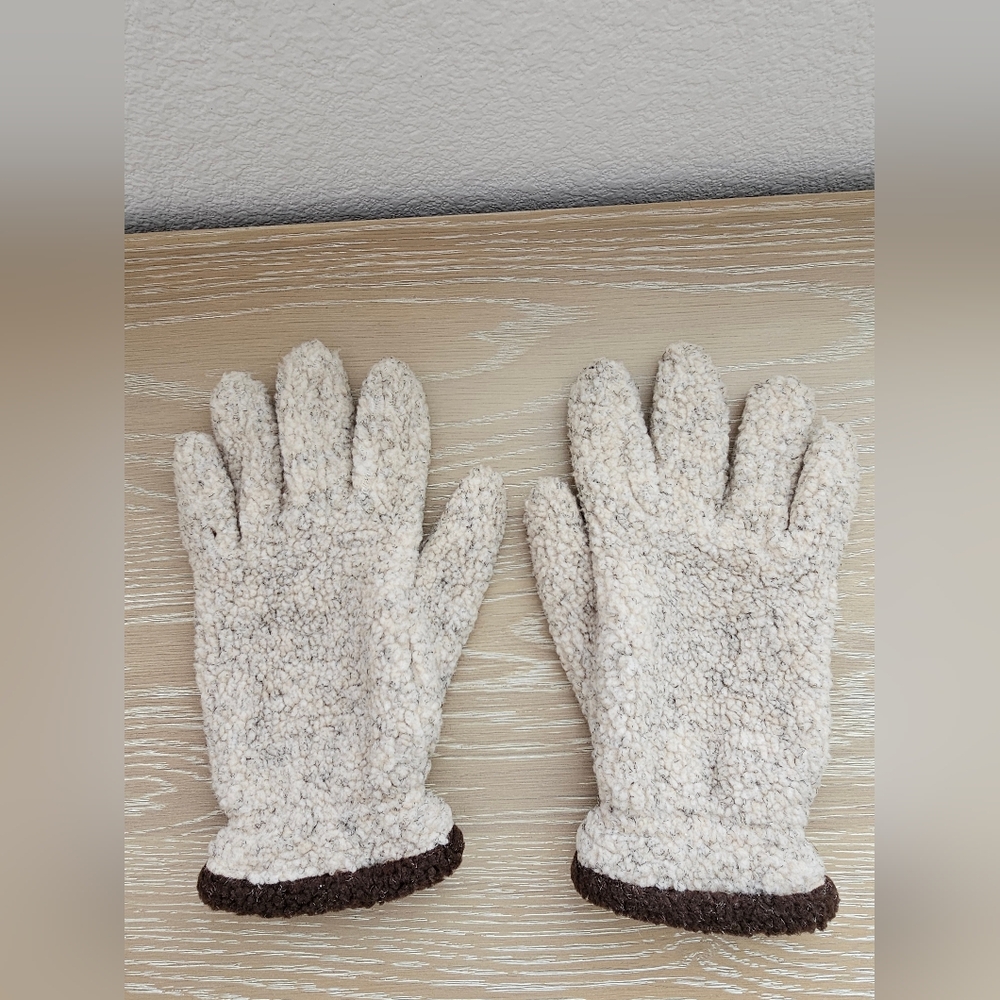 Vintage Lord & Taylor Sherpa Fleece Gloves - Cream & Brown Two-Tone - One Size​